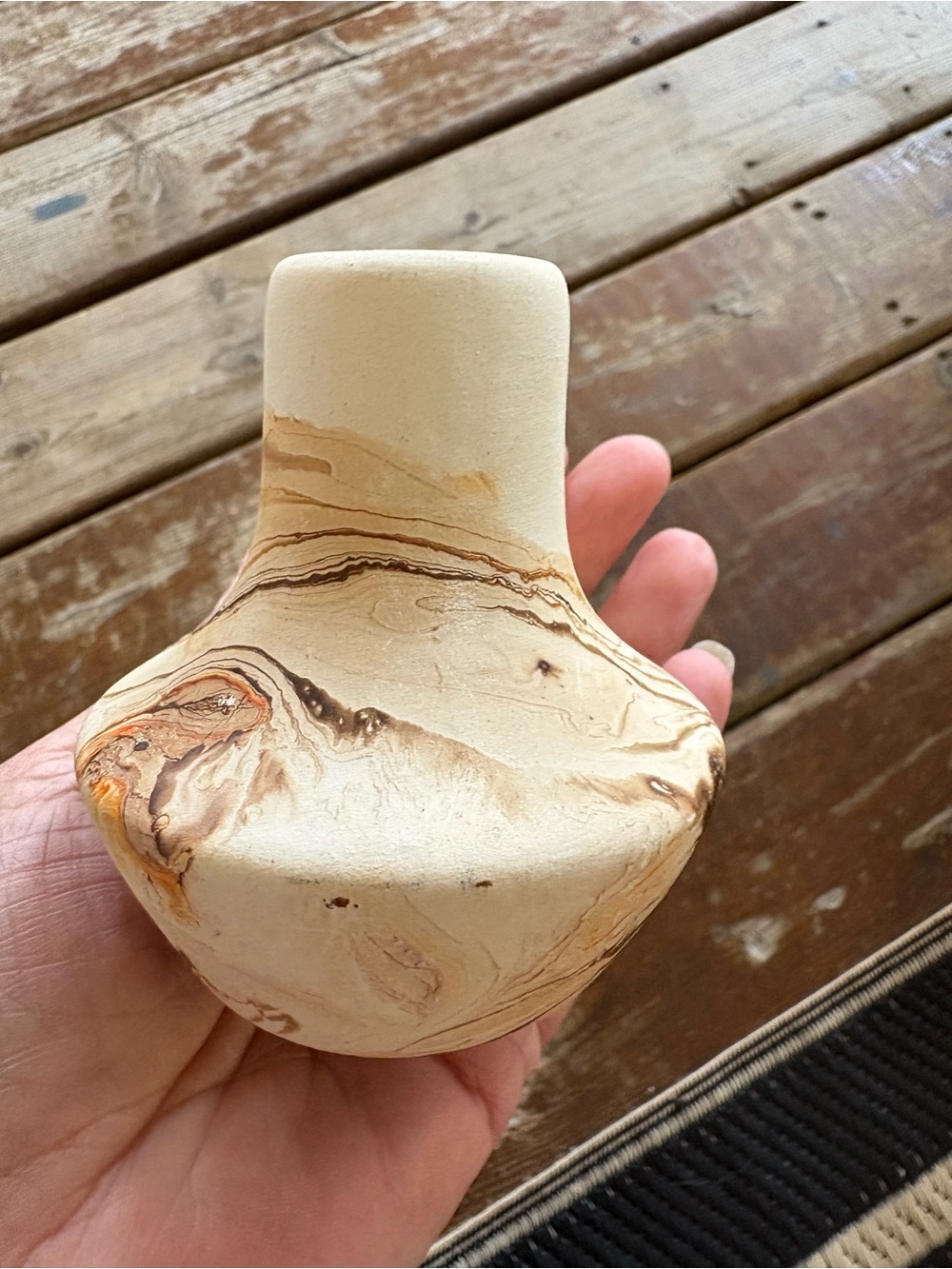 Vintage Nemadji Pottery Vase Swirl Pattern 3.5” Tall Earth Colours Marble Design